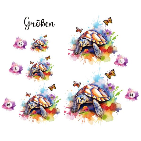 Bügelbild Ocean Schildkröte mit Schmetterlingen Größen
