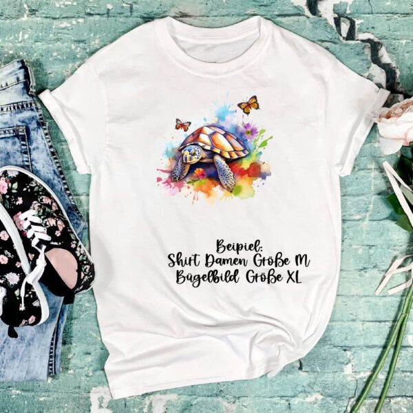 Bügelbild Ocean Schildkröte mit Schmetterlingen Größe XL Damenshirt