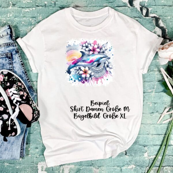 Bügelbild Ocean Delfin Mandala Größe XL Damenshirt
