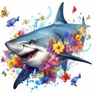 buegelbild-ocean-hai-im-blumenmeer